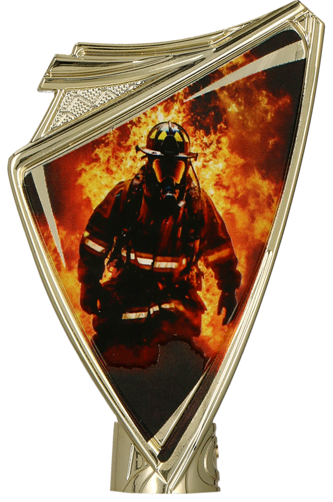 Plastic crest, gold, with print - FIREFIGHTER