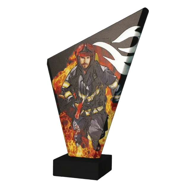 Glass trophy on marble base - FIREFIGHTING - FIRE BRIGADE