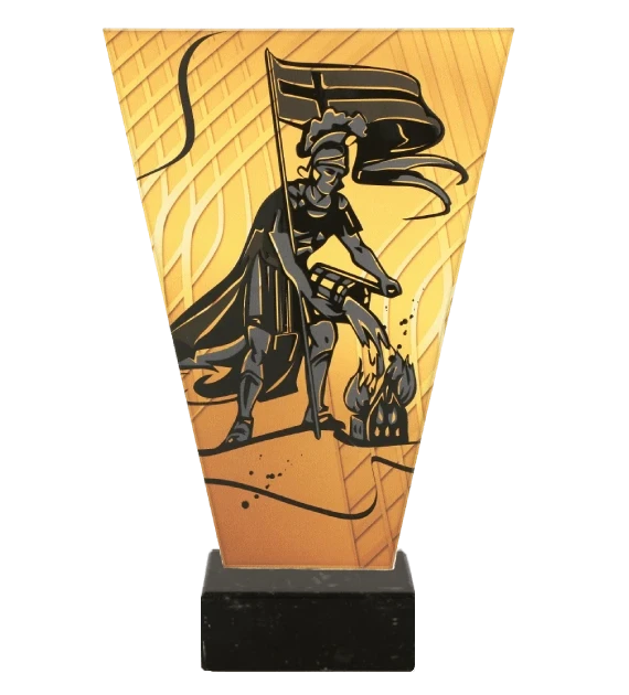 Monokromatski stakleni trofej na mramornoj podlozi - VATROGASTVO VATROGASNA POSTROJBA